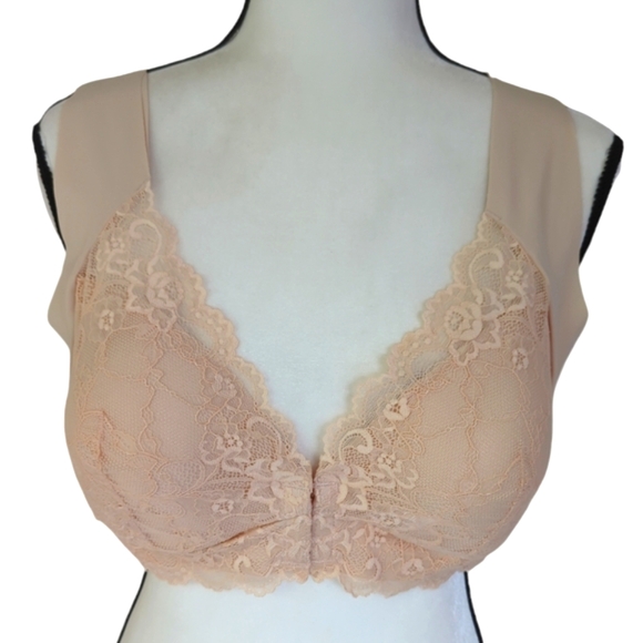 Sexy Lace Floral Overlay Scalloped Front Closure Bra Plus 7L Skin Nude - Picture 3 of 16